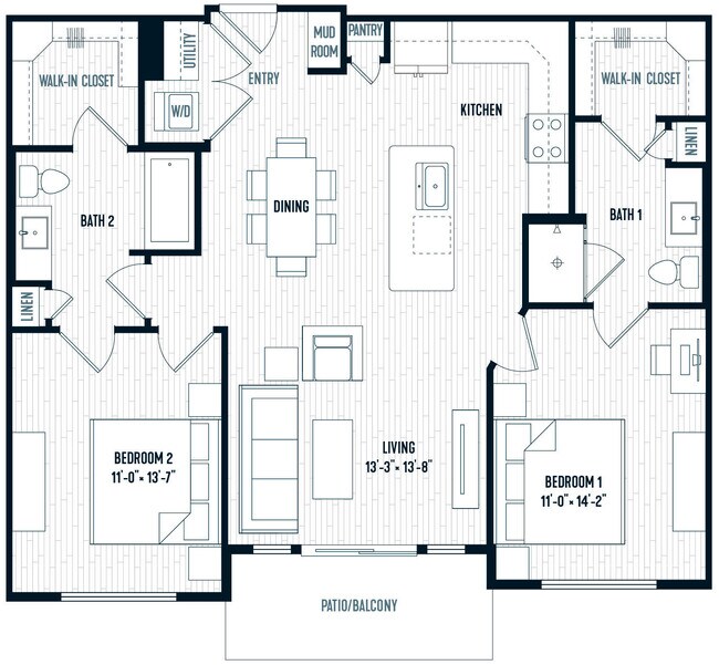 2 Beds • 2 Bath 373 floor plan